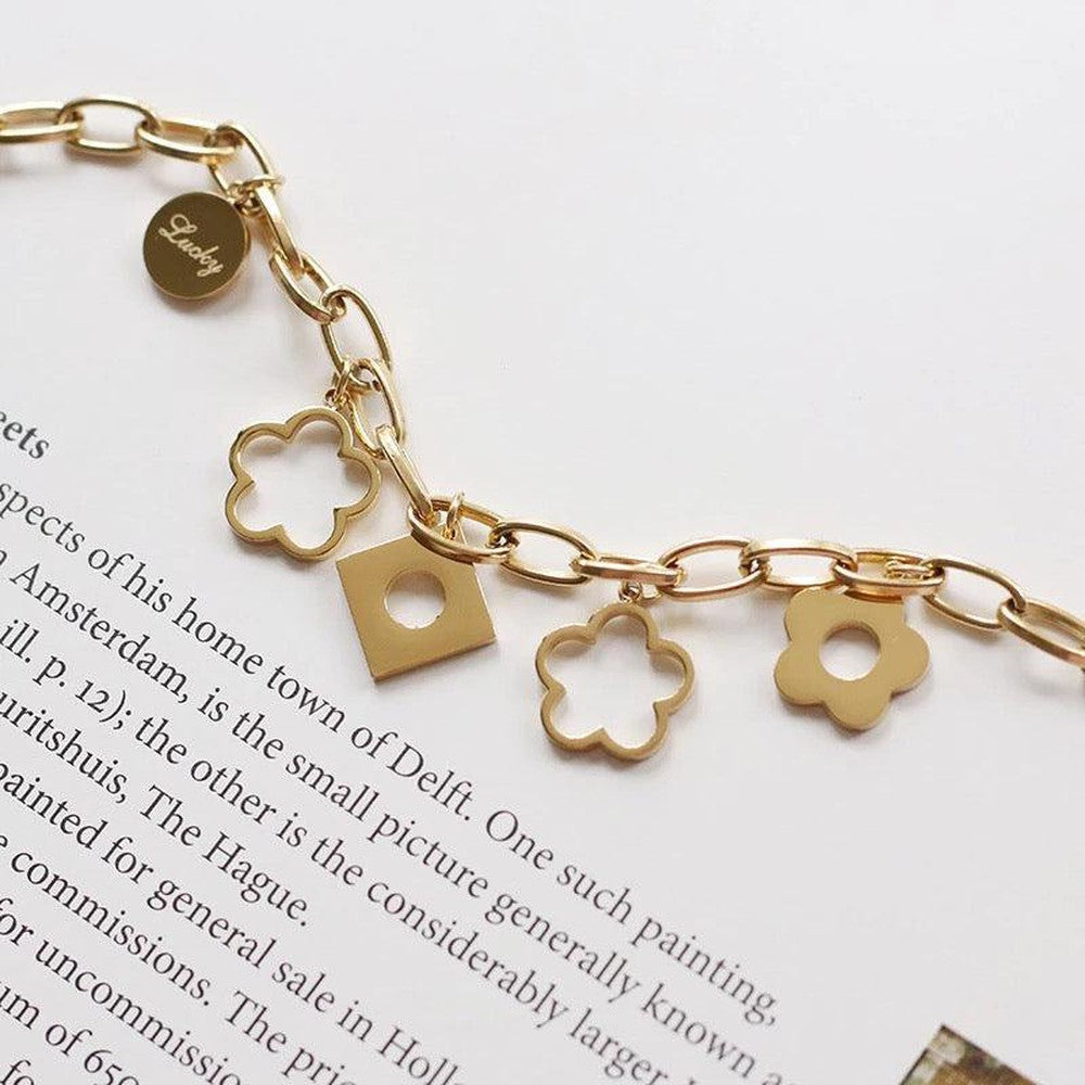 Flower & Lucky Charms Link Chain Bracelet--Dazzledvenus