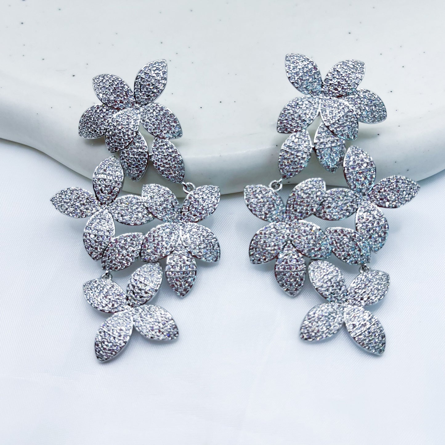 Embellished Flower Dangle Drop Statement Earring-Dazzledvenus