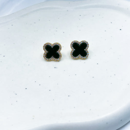 Four Leaf Lucky Clover Diamond Inlaid Stud Earring-Dazzledvenus