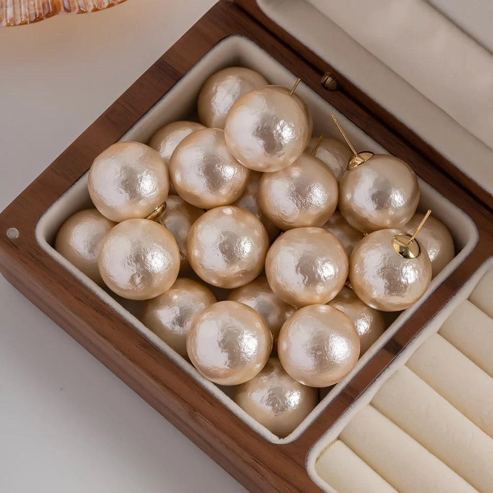 Oversized Pearl Stud Earrings-Dazzledvenus