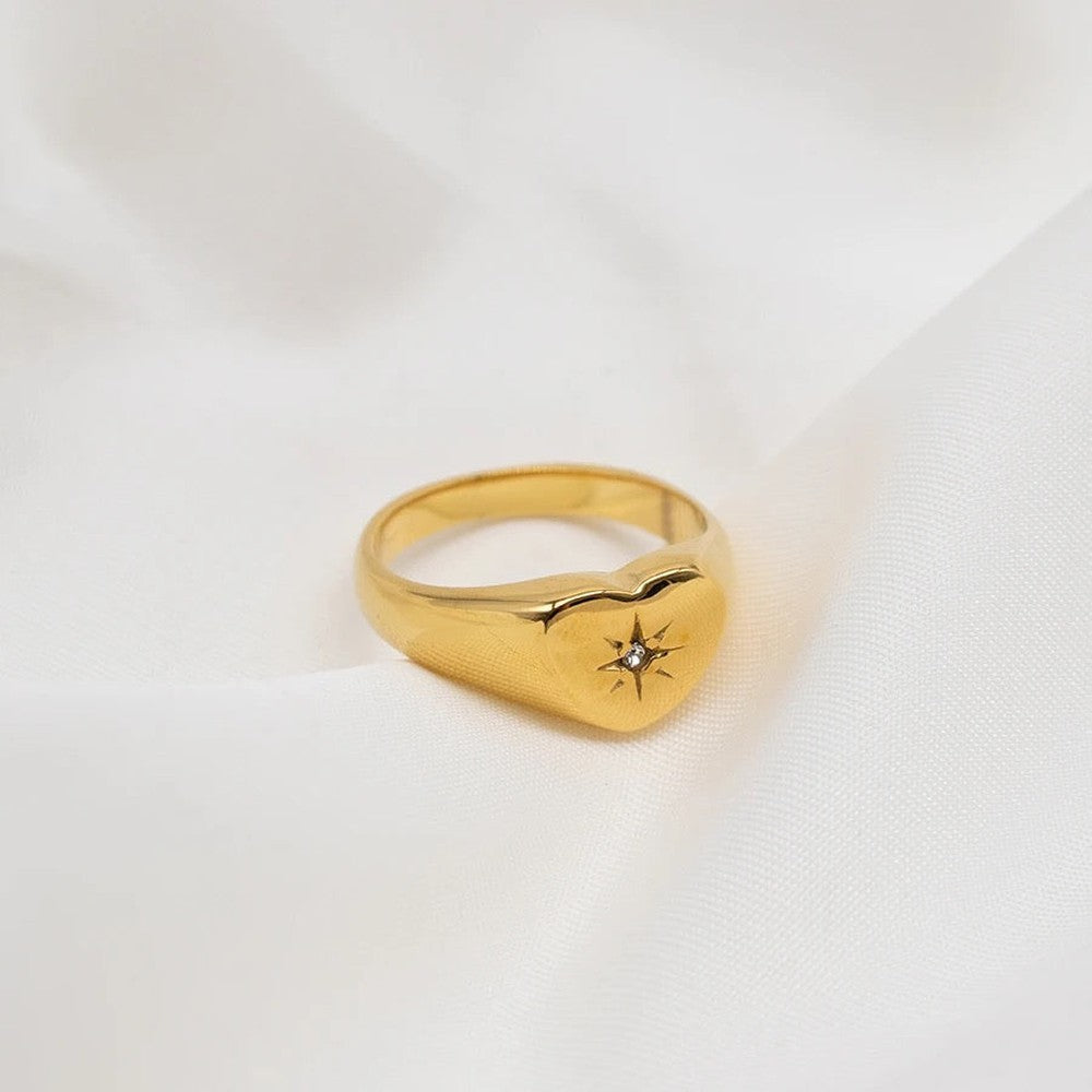 Gold Filled Signet Starburst Heart Ring--Dazzledvenus