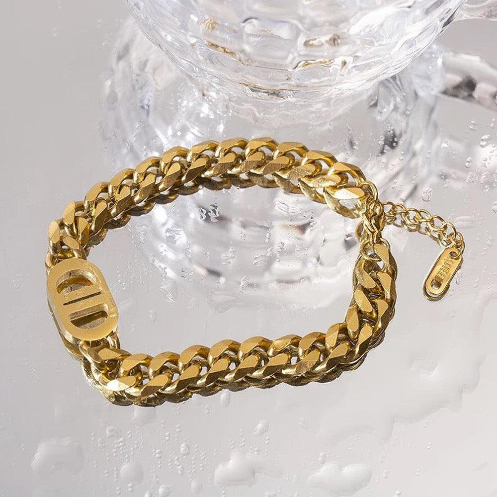 Gold Filled Thick Chunky Curb Chain Bracelet-Dazzledvenus