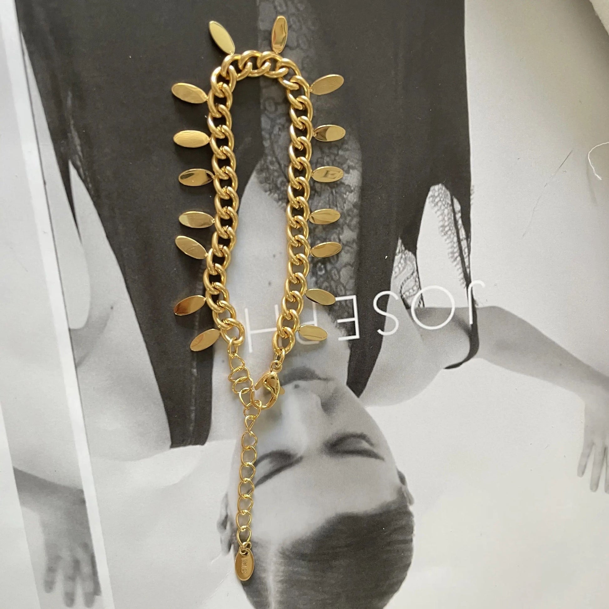 Gold Leaves Tassel Cuban Chain Bracelet--Dazzledvenus