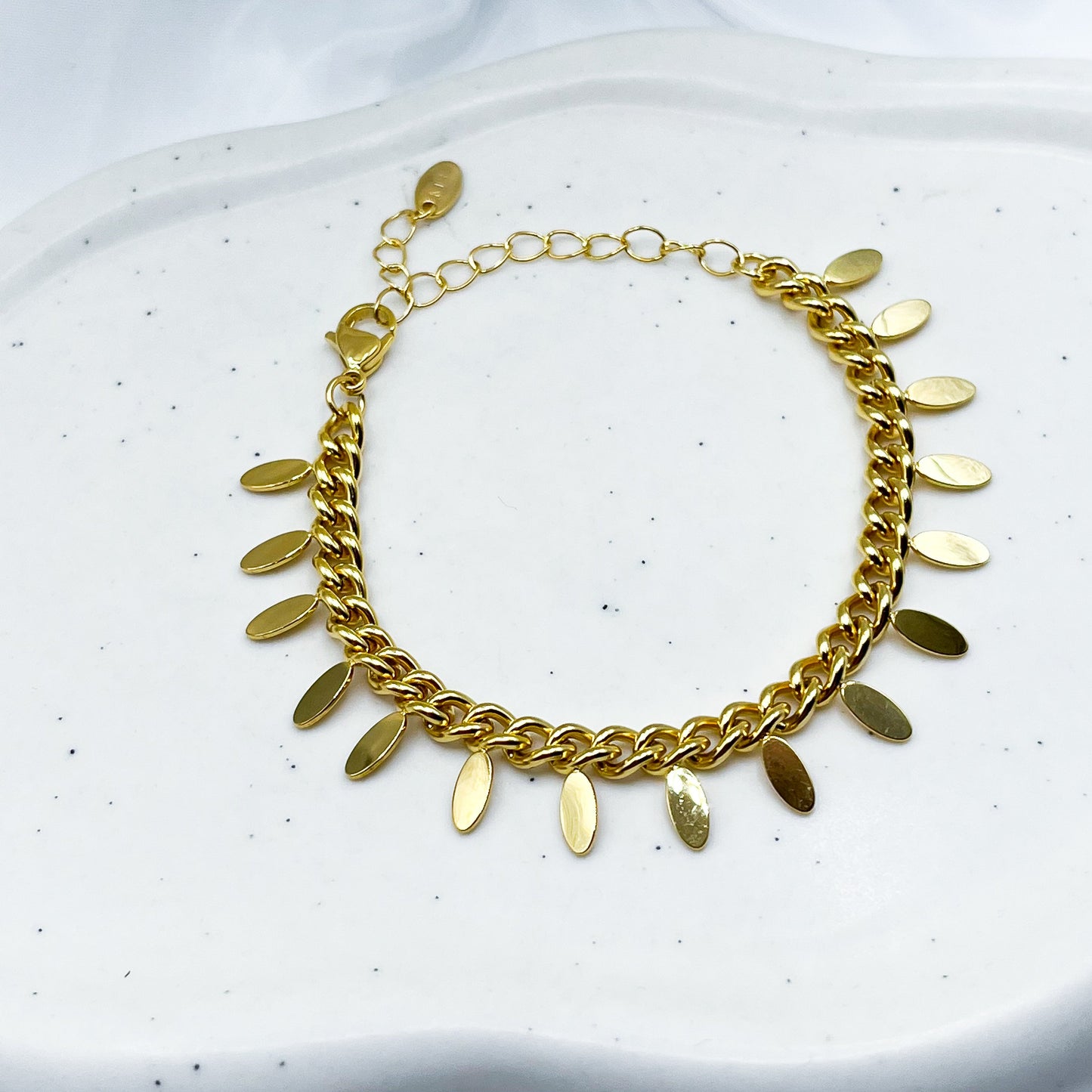 Gold Leaves Tassel Cuban Chain Bracelet-Dazzledvenus