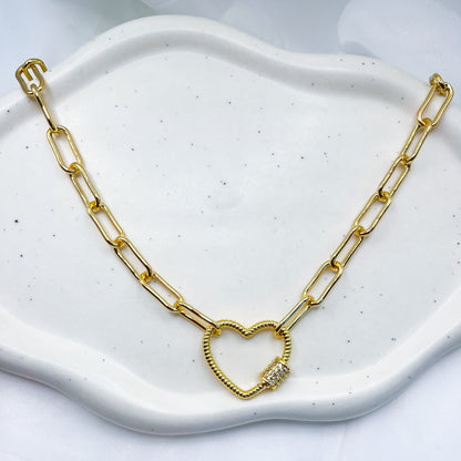 Heart Charm PaperClip Link Necklace-Dazzledvenus