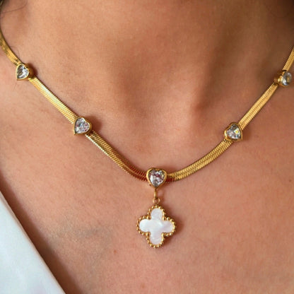 Hearts & Four Leaf Clover Snake Chain Necklace--Dazzledvenus