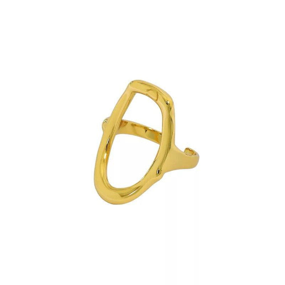 Hollow Adjustable Hammered Oval Ring-Gold-Dazzledvenus