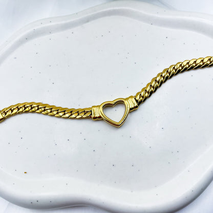 Hollow Heart Cuban Chain Bracelet-Dazzledvenus