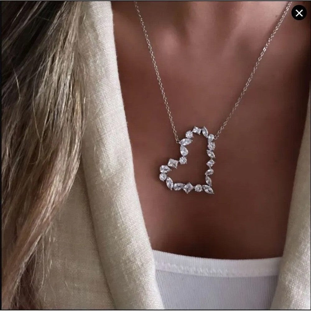 Iced Out Bling Heart Charm Necklace-Dazzledvenus