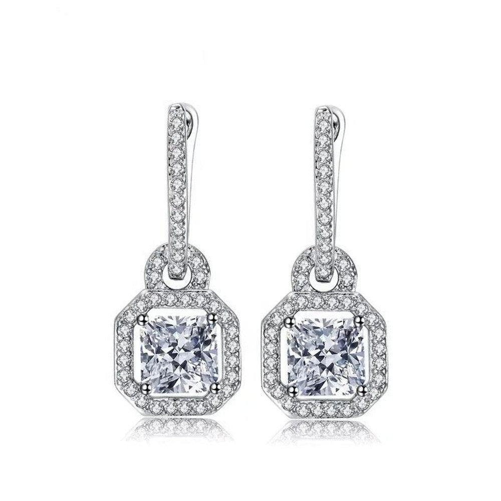 Iced Out Diamond Engagement Bling Earring-Silver-Dazzledvenus