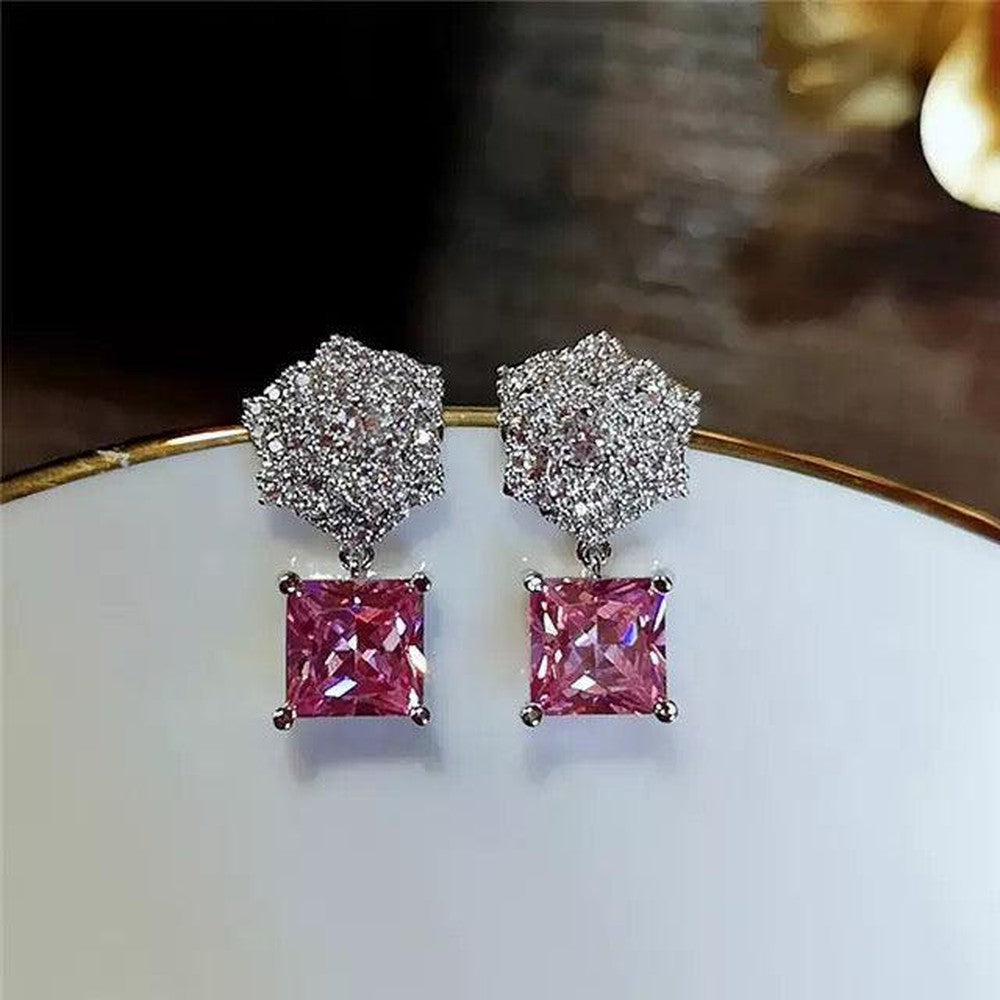 Iced Out Pink Square Cut Bling Earring--Dazzledvenus