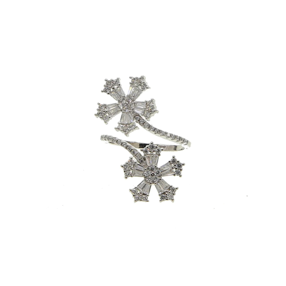 CZ Diamond Sparkling Double Flower Open Ring