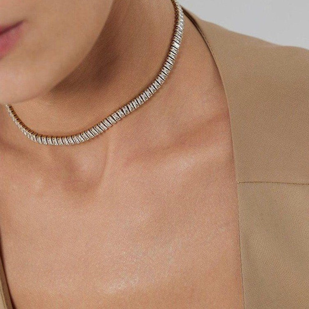 Luxury Baguette Iced Out Bling Choker Necklace-Dazzledvenus