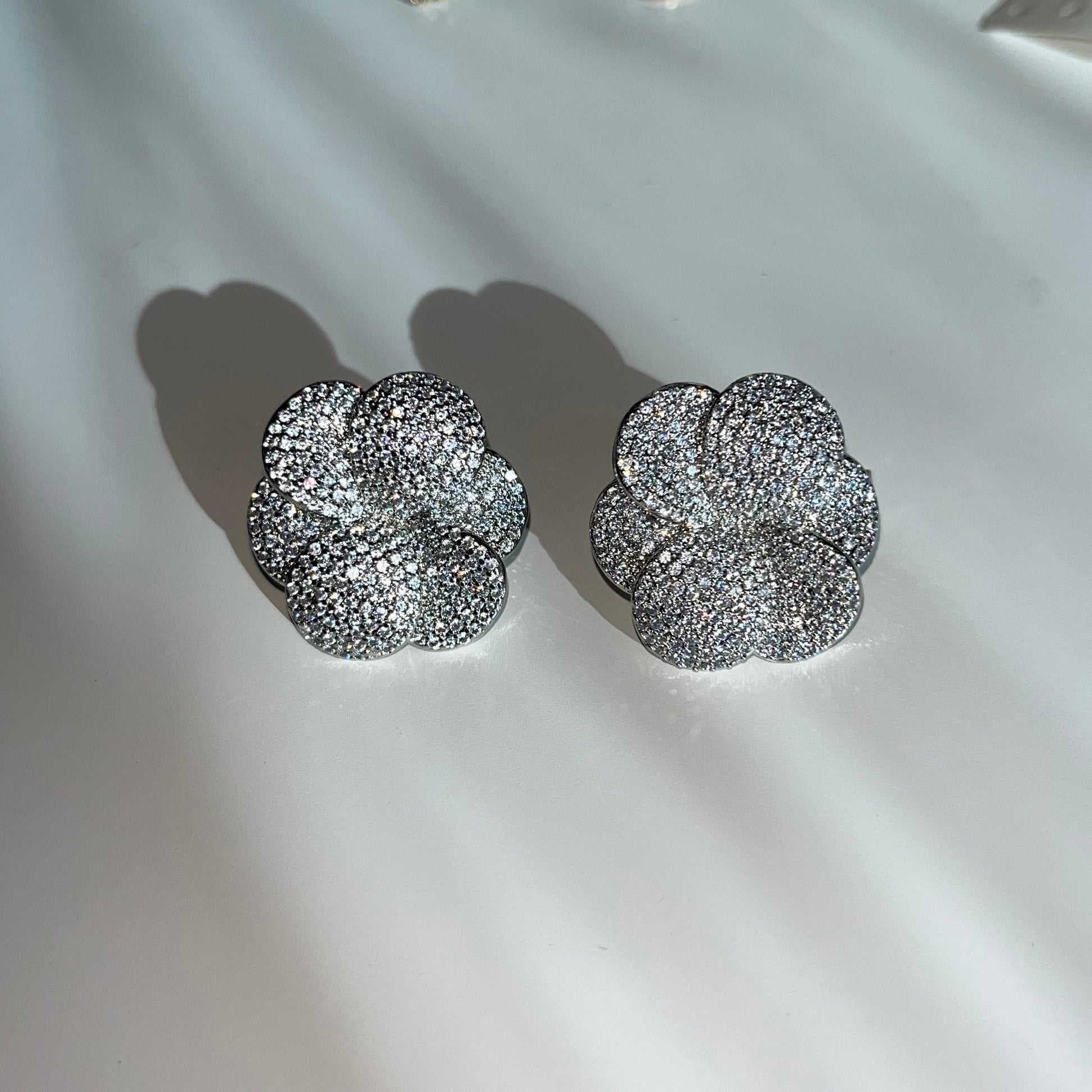 Micro Pave CZ Baguette Flower Statement Earrings-Dazzledvenus