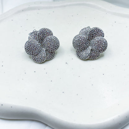 Micro Pave CZ Baguette Flower Statement Earrings-Dazzledvenus