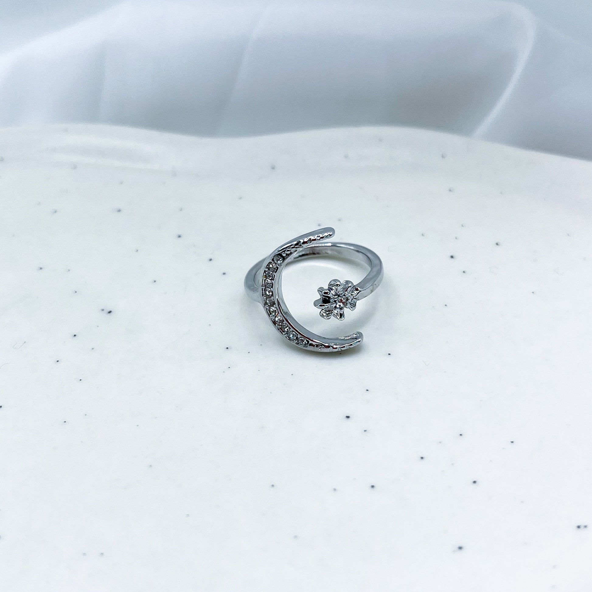 Moon & Star CZ Diamond Inlaid Open Ring-Dazzledvenus