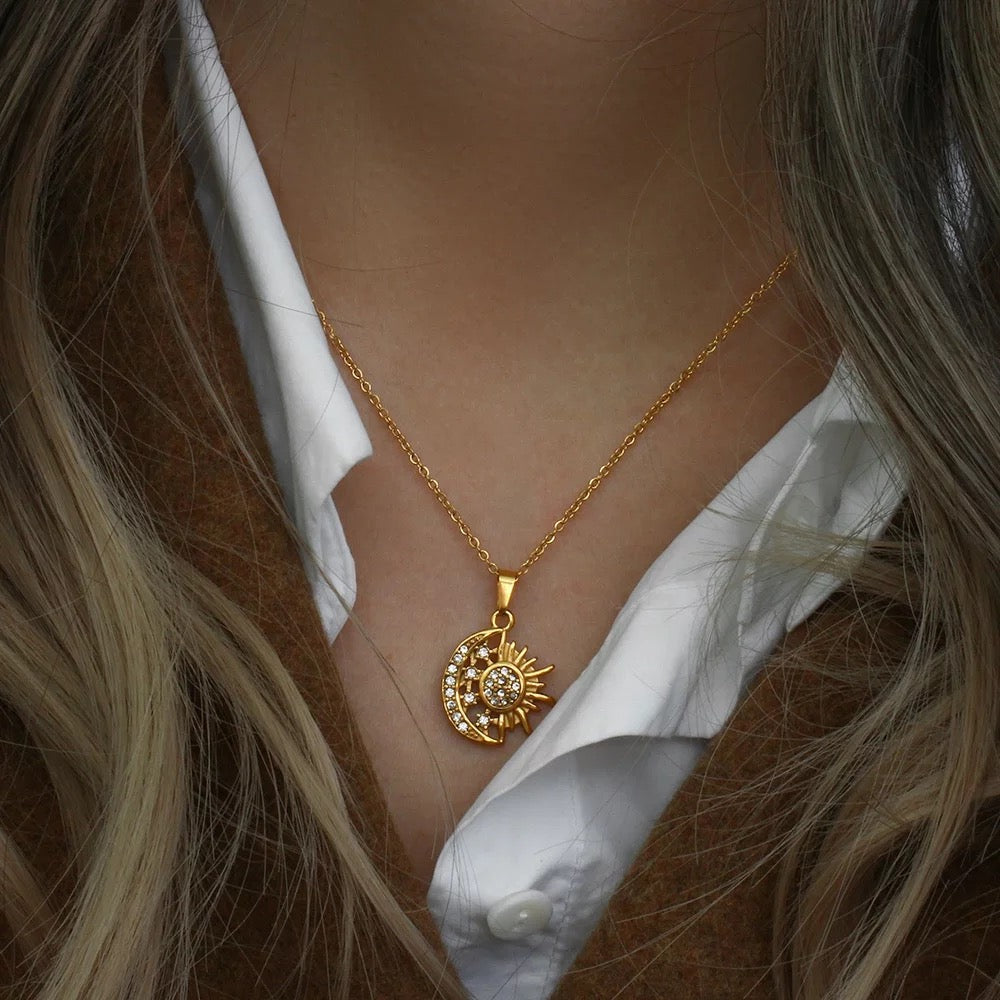 Moon, Sun & Stars Gold Filled Necklace-Dazzledvenus