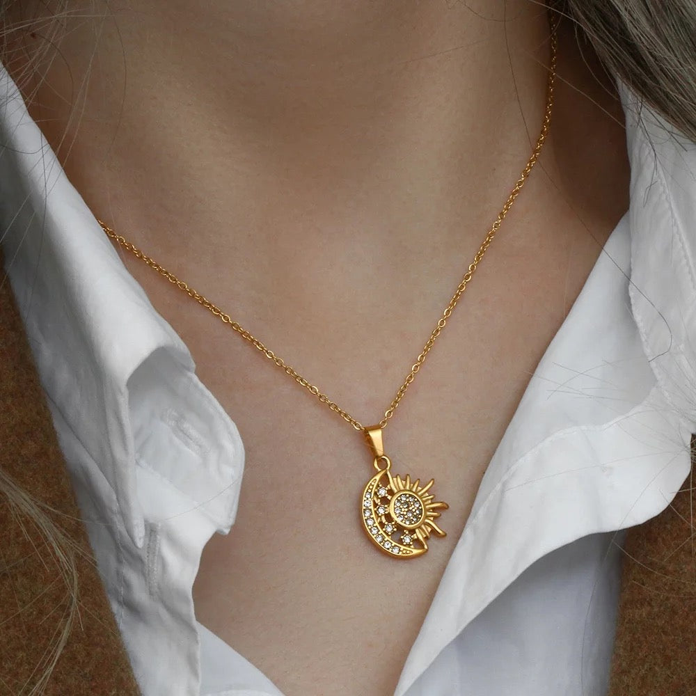 Moon, Sun & Stars Gold Filled Necklace-Dazzledvenus