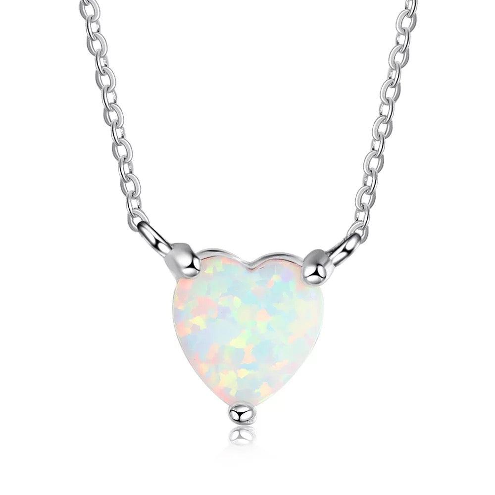 Moonstone Opal Heart Dainty Necklace-Dazzledvenus