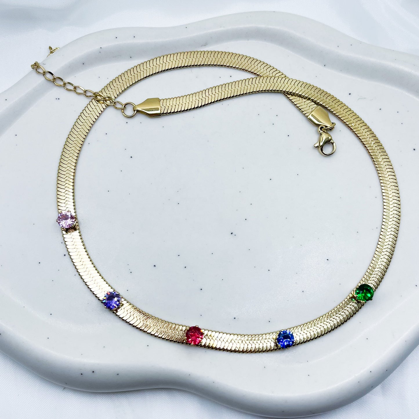 Multi Colour Herring Bone Snake Collar Necklace-Dazzledvenus