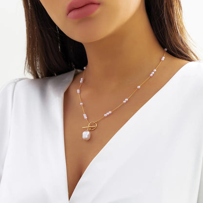 OT Buckle Baroque Pearls Necklace-Dazzledvenus