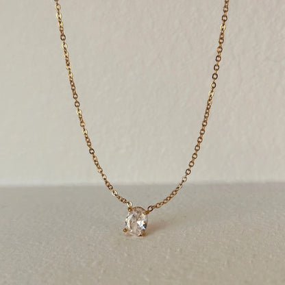 Oval Diamond Pendant Dainty Minimalist Necklace-Dazzledvenus