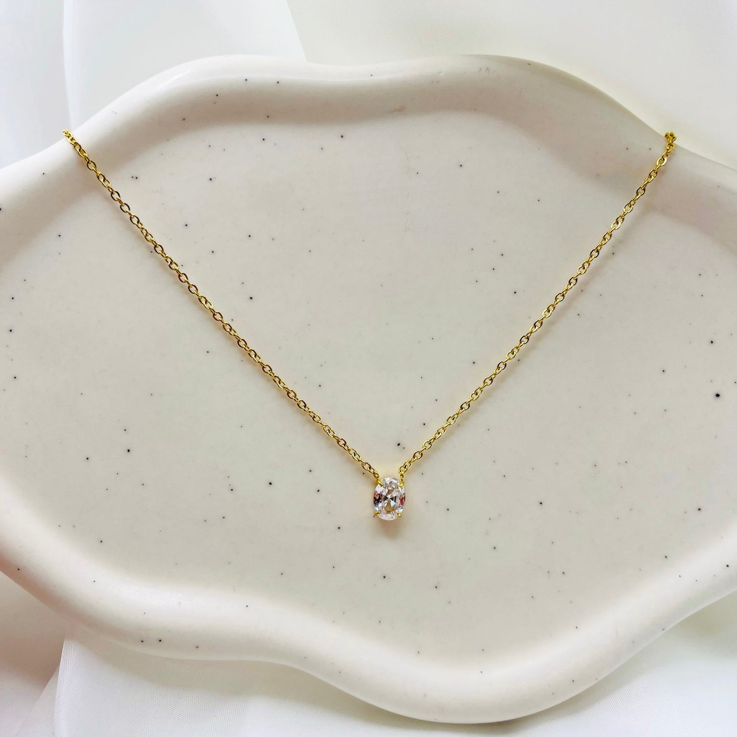 Oval Diamond Pendant Dainty Minimalist Necklace-Dazzledvenus