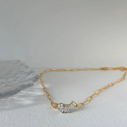 Pear & Square Paper Clip Link Necklace-Dazzledvenus