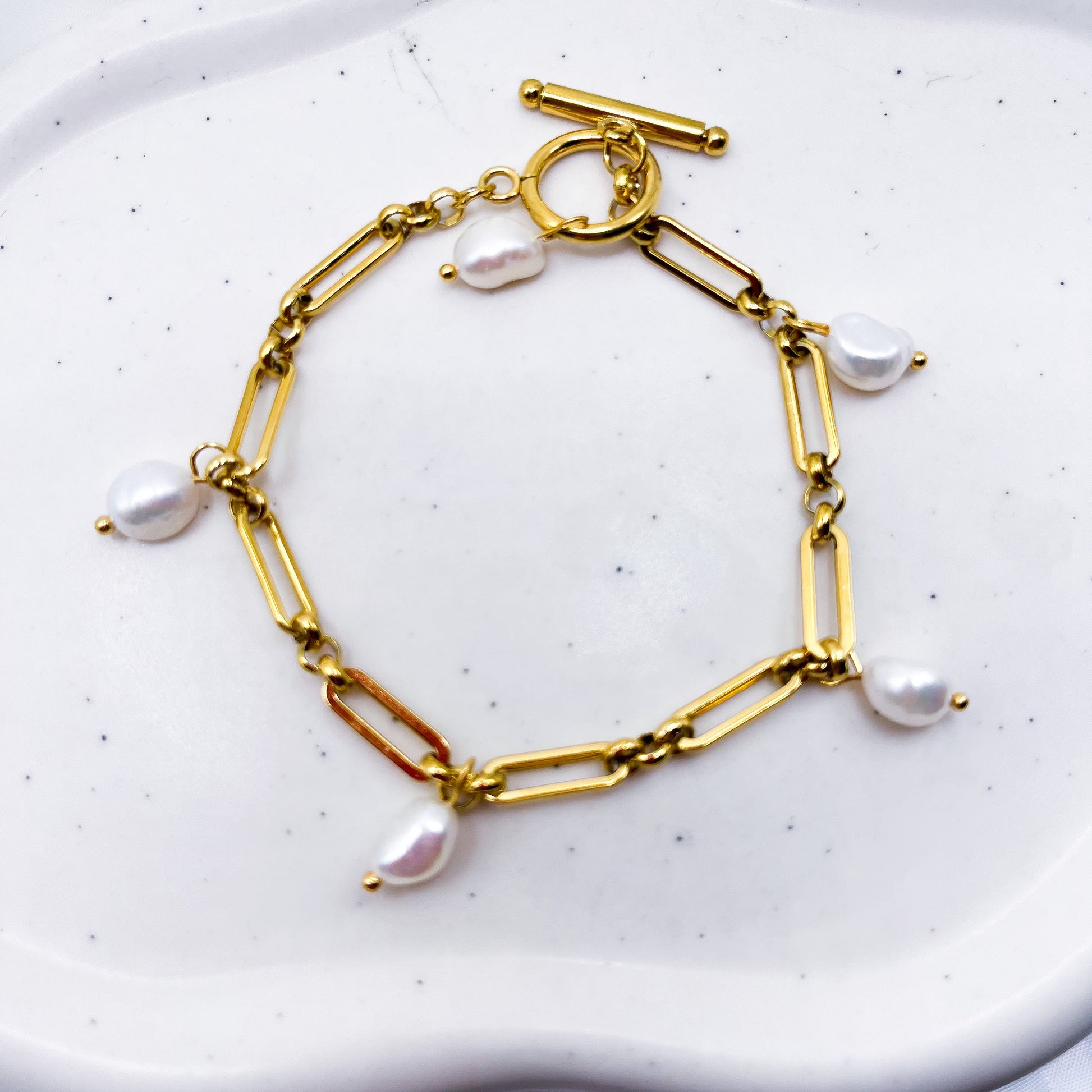 Pearl Splicing Link Chain Toggle Bracelet-Dazzledvenus