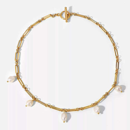 Pearl Splicing Link Chain Toggle Necklace-Dazzledvenus
