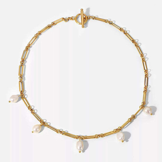 Pearl Splicing Link Chain Toggle Necklace-Dazzledvenus