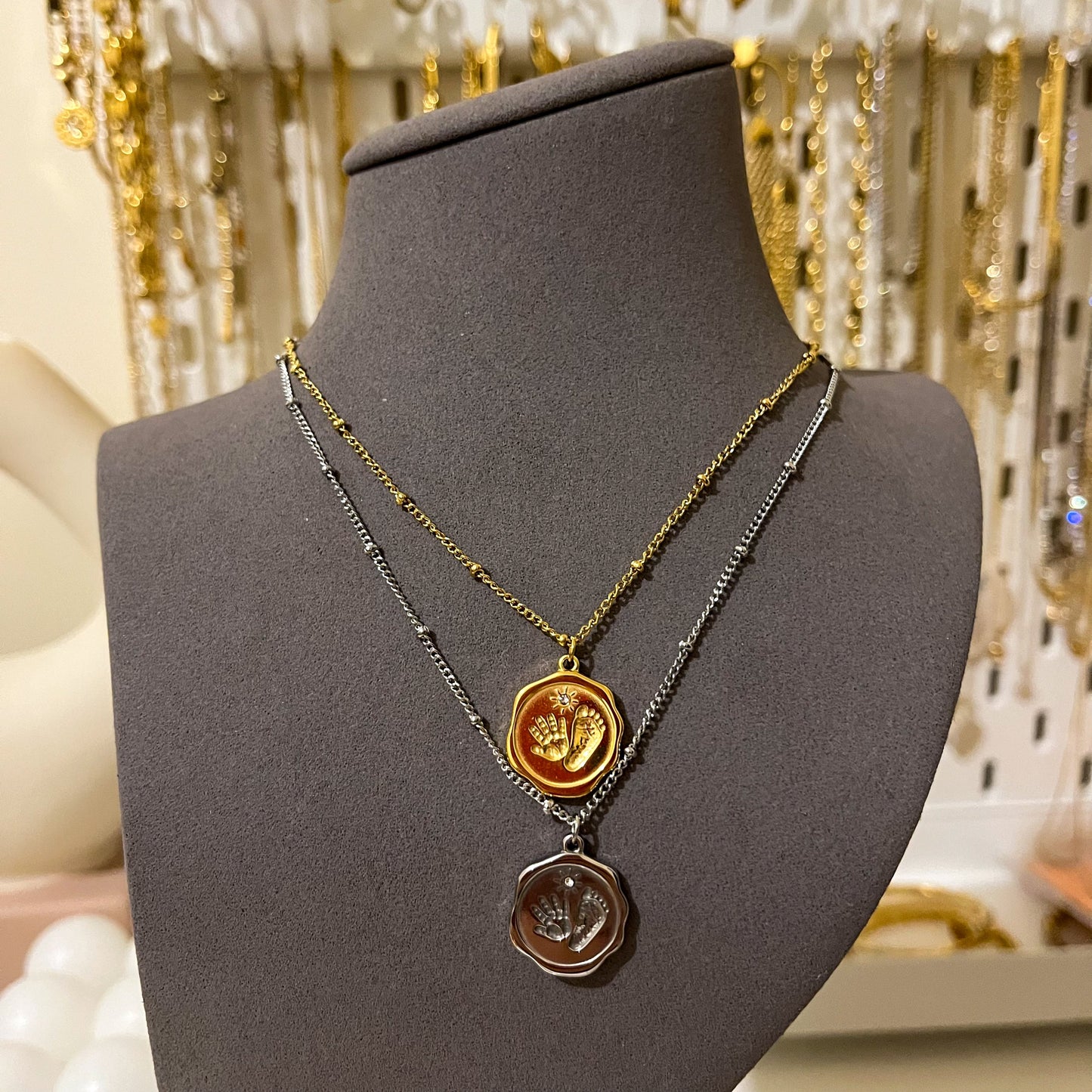 Precious Tiny Hand Foot Carved Necklace-Dazzledvenus