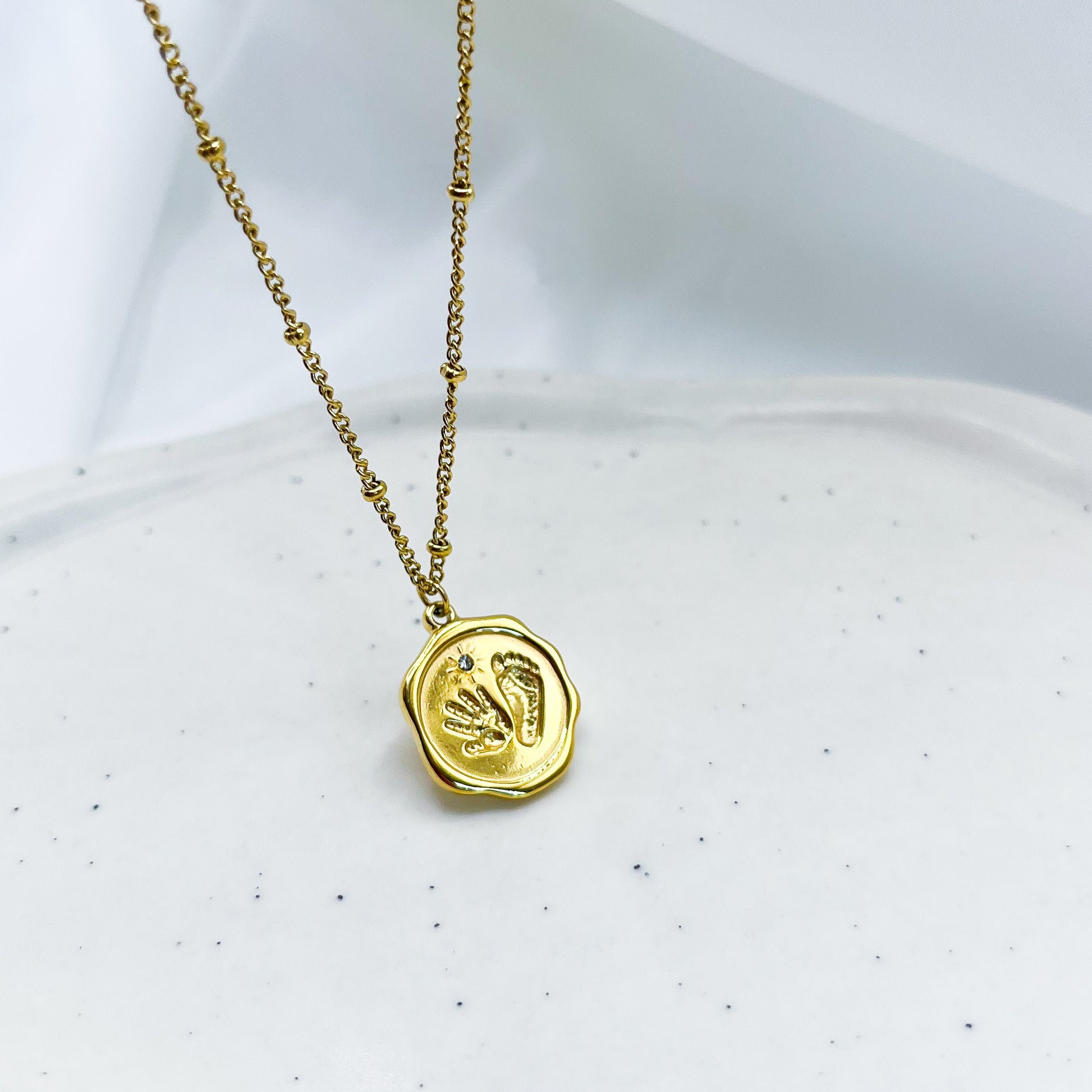 Precious Tiny Hand Foot Carved Necklace-Dazzledvenus