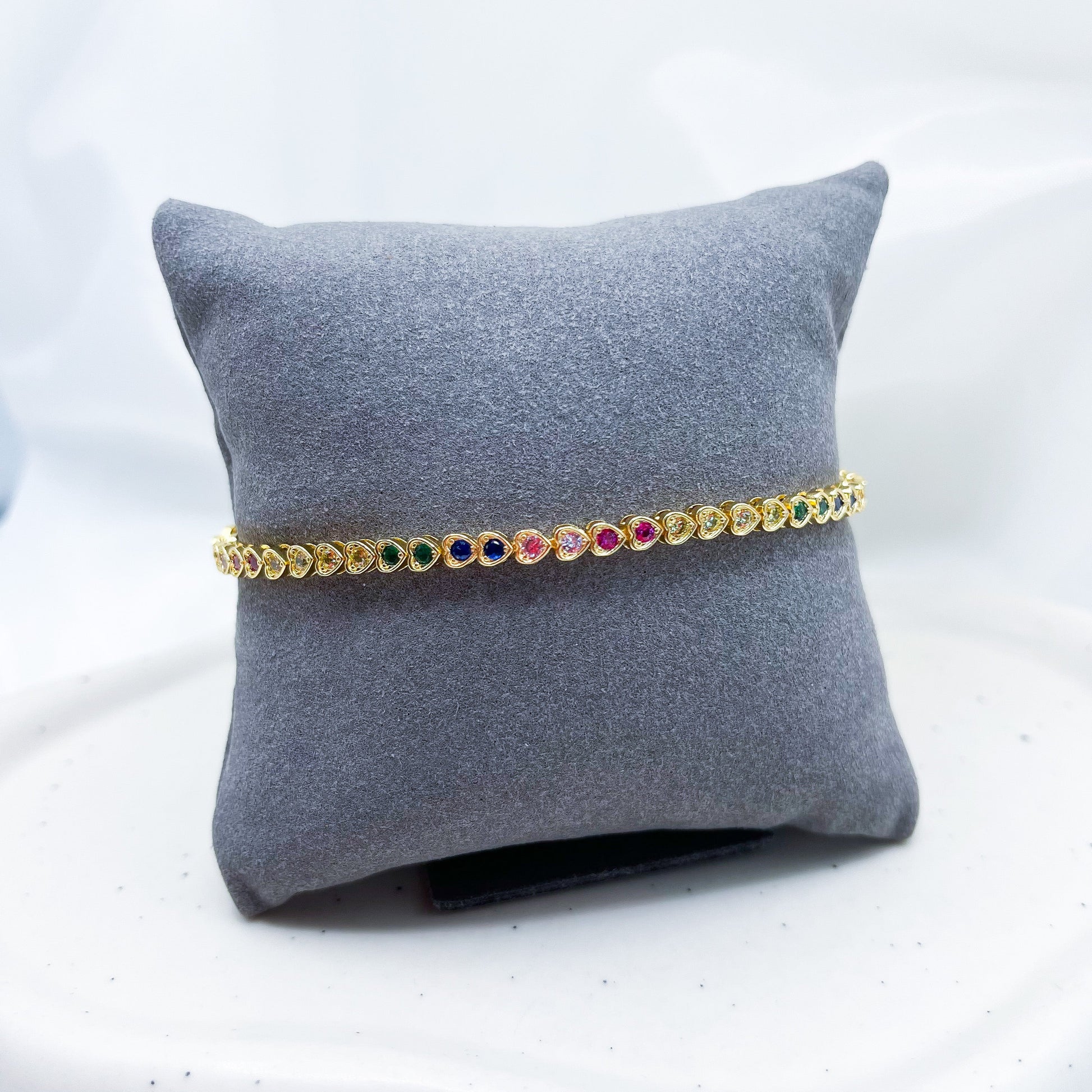 Rainbow Multi Colours Heart Bezel Bracelet-Dazzledvenus