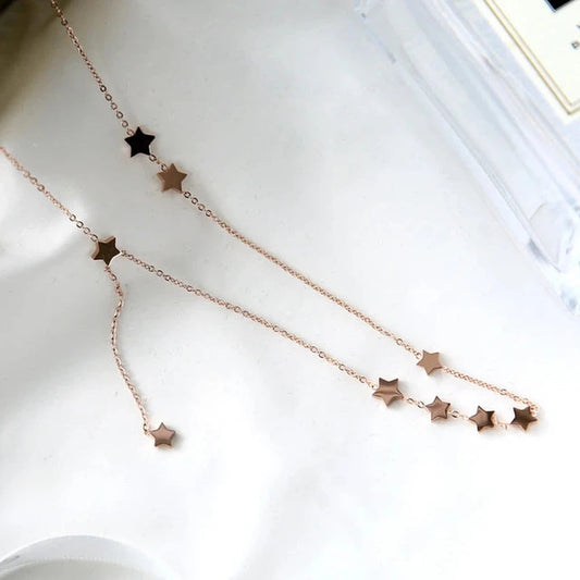 Shooting Stars Delicate Two Chains Necklace-Rose Gold-Dazzledvenus