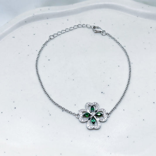 Sterling Silver Irish Lucky Clover Bracelet-Dazzledvenus