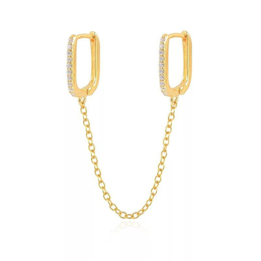 Tassel Chain Diamond Huggie Earring-Dazzledvenus