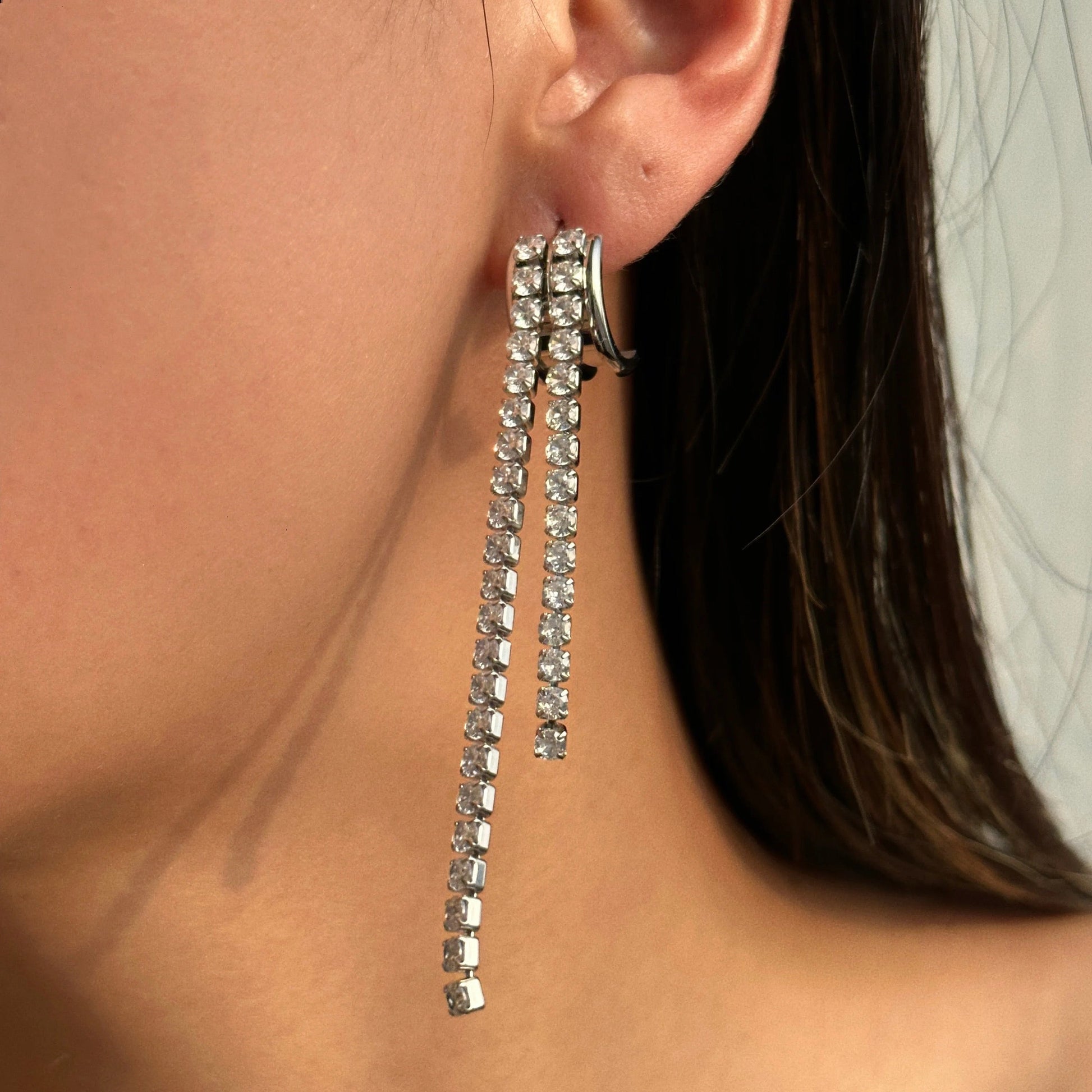 Tennis Chains Diamond Bling Tassel Earring-Dazzledvenus