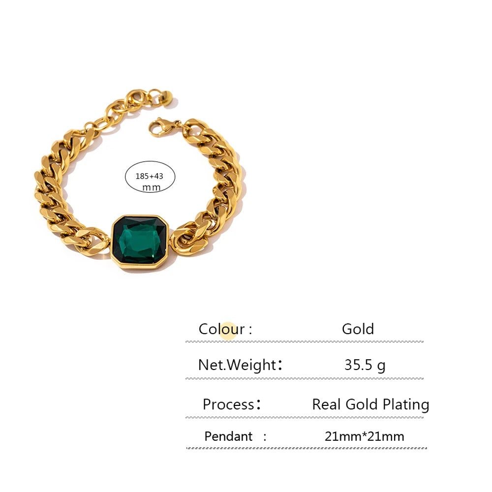 Thick Cuban Chunky Chain Emerald Bracelet-Dazzledvenus