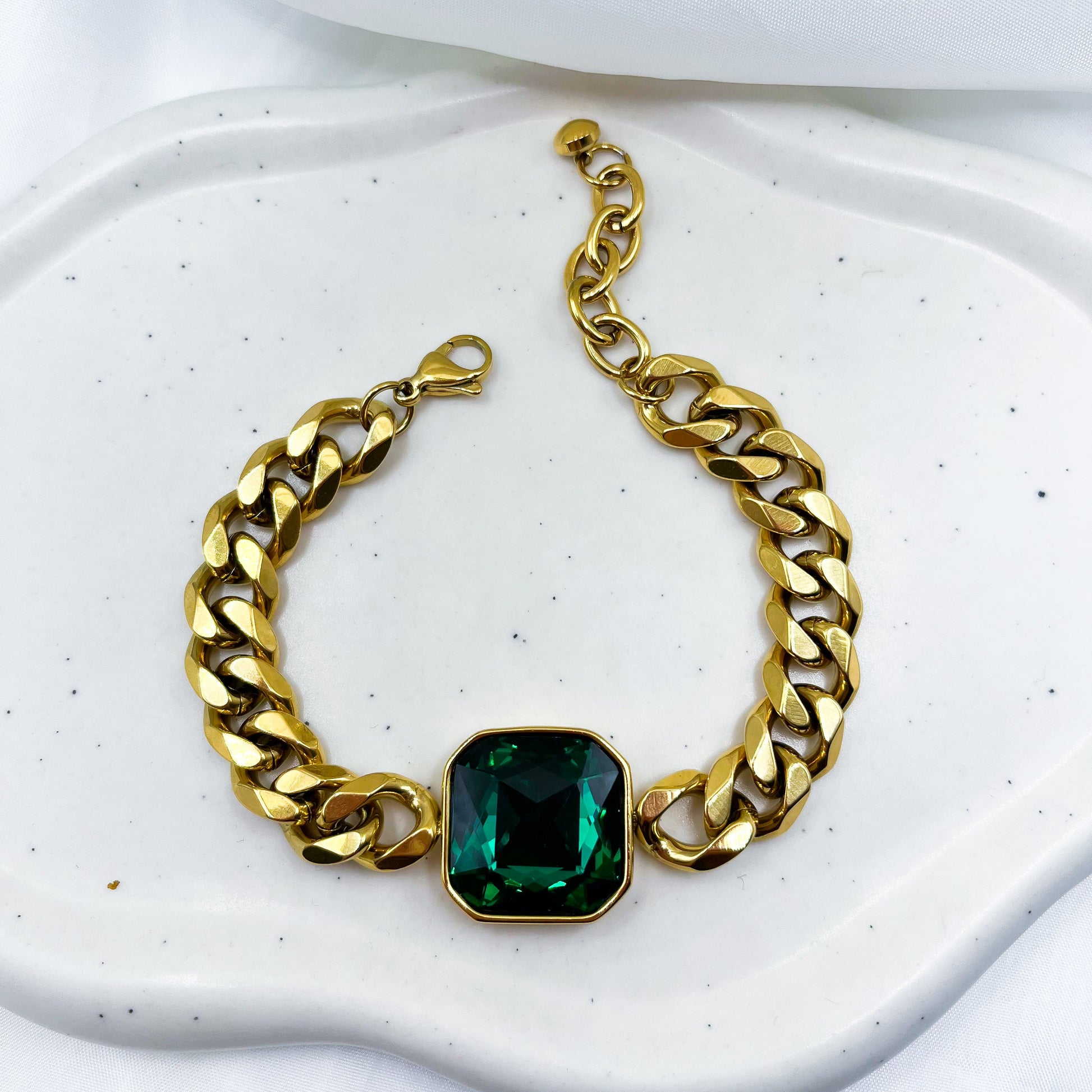 Thick Cuban Chunky Chain Emerald Bracelet-Dazzledvenus