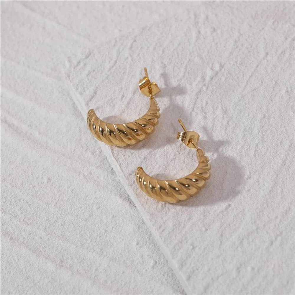 Twisted Croissant Minimal Hoop Earring-Gold-Dazzledvenus