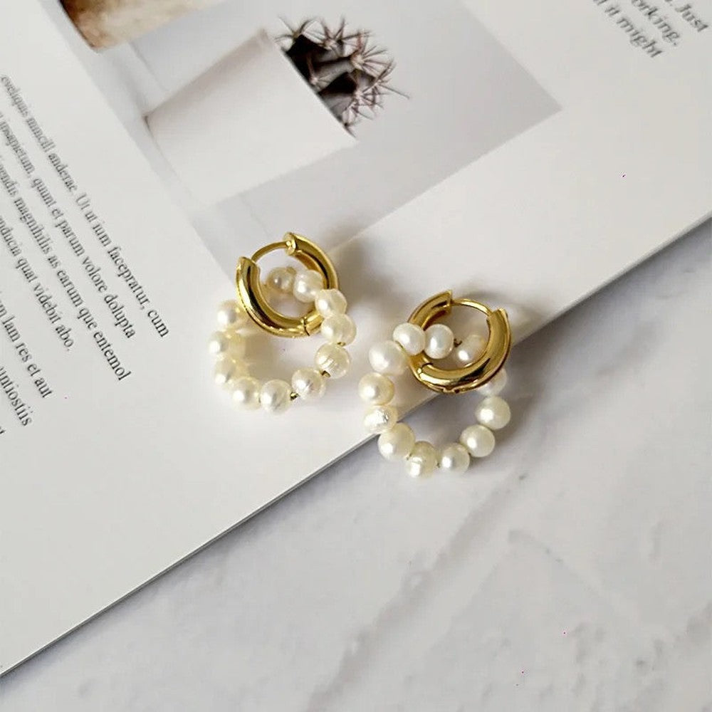 Two Ways Detachable Boho Pearl Hoop Earring--Dazzledvenus