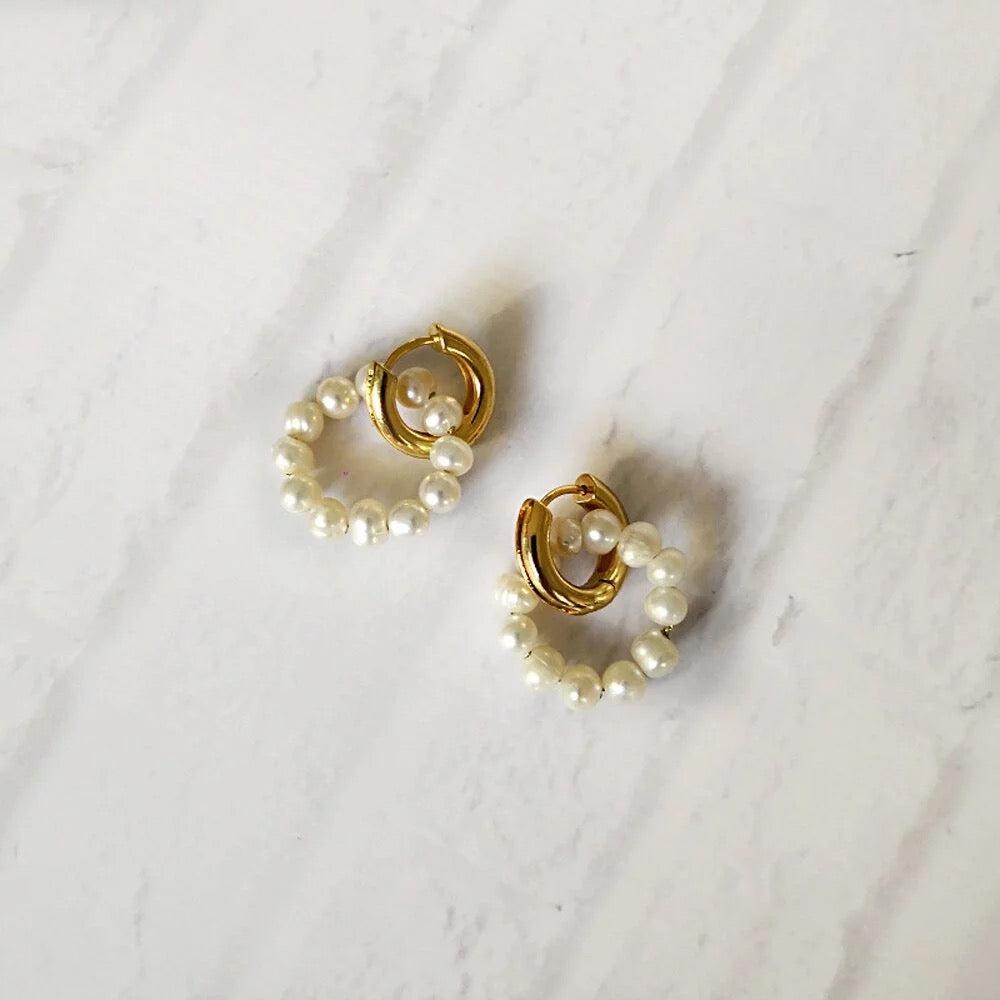 Boho Pearl Hoop Earring-Dazzledvenus