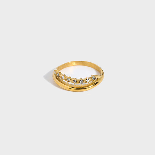 Double Wave CZ Rings-Gold-Purchase sparkling CZ rings online. Explore our collection of elegant cubic zirconia jewelry, perfect for adding glamour to any look. Order your ring now!💥-Dazzledvenus